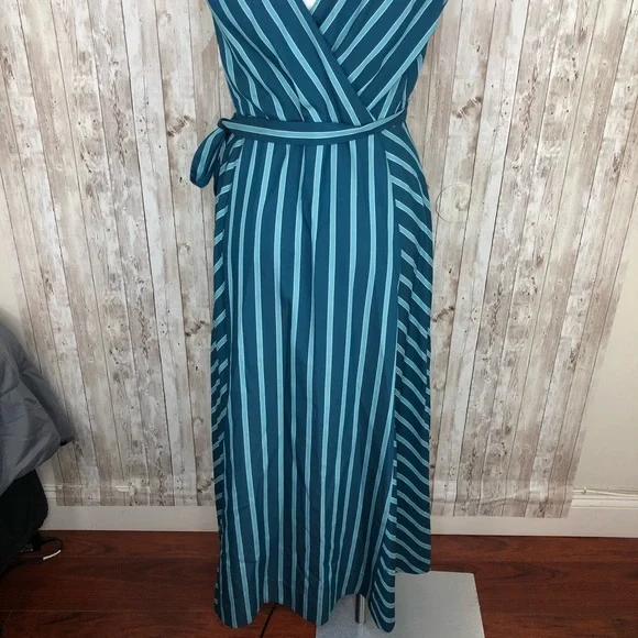 ❎SOLD Lafayette 148 Siri Wrap Dress Striped Blue Pacific Sleeveless Long Dress 2 - Picture 13 of 14